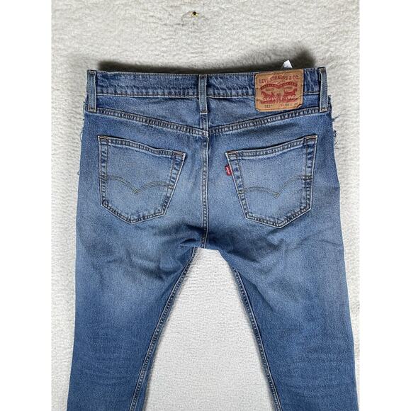 Levis 512 Jeans Mens 32x32 Blue Raw Hem Seams Faded 5 Pocket Distressed - Picture 14 of 16
